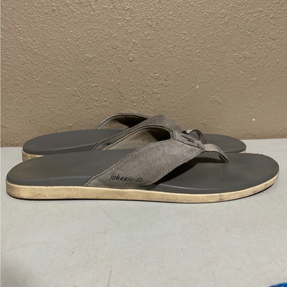 Johnnie-O Dockside Surfer Beach Gray Leather Flip Flop Sandals Men’s 10 - Picture 2 of 7